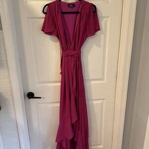 Lulu Pink  Wrap Around dress Ruffle Maxi Wedding Guest Romantic